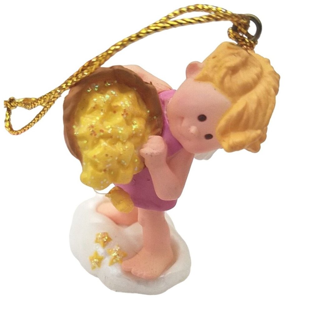 Starlight Angel Christmas Tree Ornament Gibson 1994 Pink Star Basket 2.5 Inch